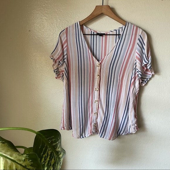 Torrid | Multi Stripe Gauze Button Front Blouse - Picture 2 of 7